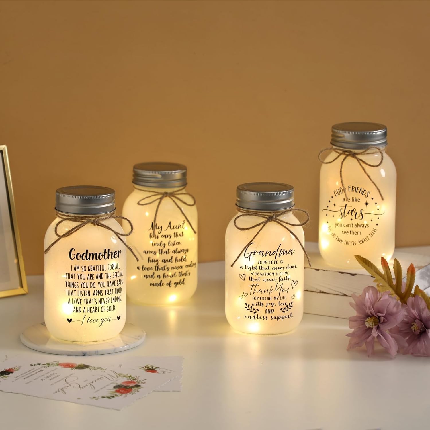 Lumières Mason Jar Pour Grand-Mère, Bocal Mason Avec 10 Lumières Chaudes, Cadeau De Thanksgiving, Noël, Grand-Mère, Décoration D'Intérieur, Cadeaux Pour Grand-Mère
