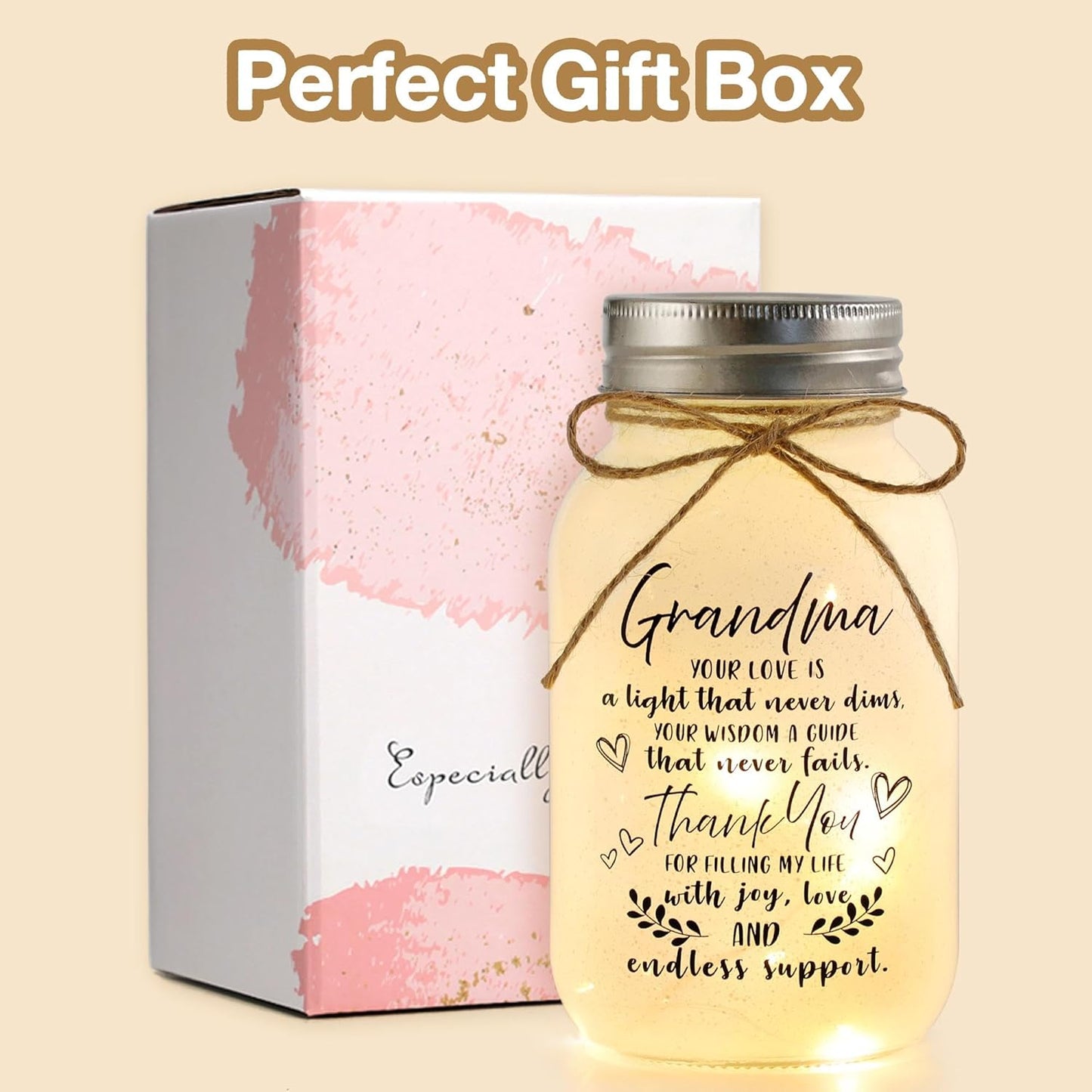 Lumières Mason Jar Pour Grand-Mère, Bocal Mason Avec 10 Lumières Chaudes, Cadeau De Thanksgiving, Noël, Grand-Mère, Décoration D'Intérieur, Cadeaux Pour Grand-Mère