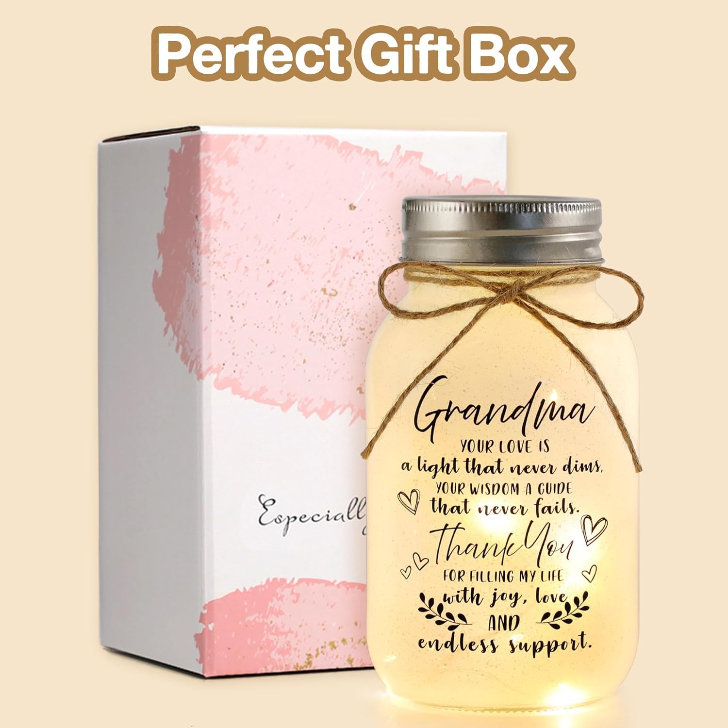 Lumières Mason Jar Pour Grand-Mère, Bocal Mason Avec 10 Lumières Chaudes, Cadeau De Thanksgiving, Noël, Grand-Mère, Décoration D'Intérieur, Cadeaux Pour Grand-Mère