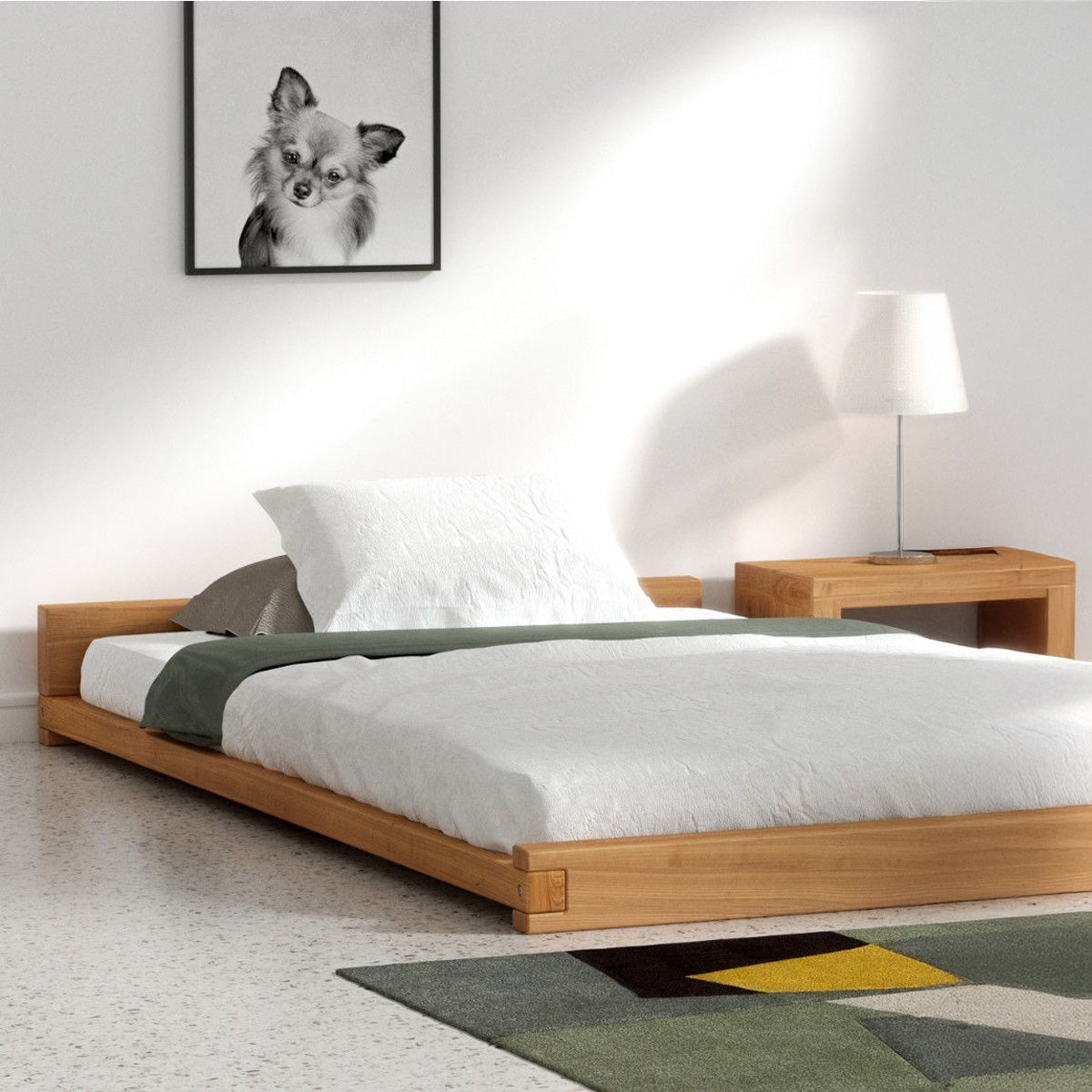 Cadre de lit rustique en pin à plateforme basse - Élément essentiel et minimaliste pour la chambre à coucher avec rangement optionnel