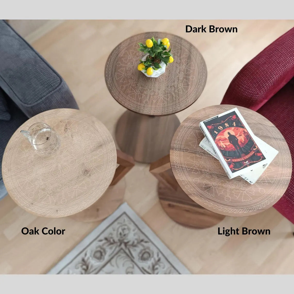 Walnut C-Shaped Side Table: Modern Sofa Laptop Stand