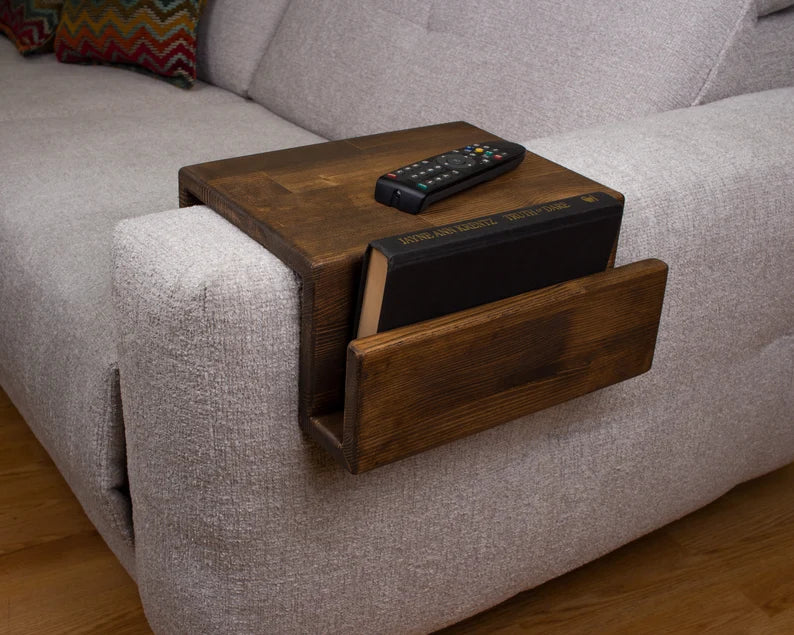 Couch Arm Rest Table with Magazine Stand, Modern Wood Armrest Table, Simply Sofa Arm Tray Table, Couch Tray