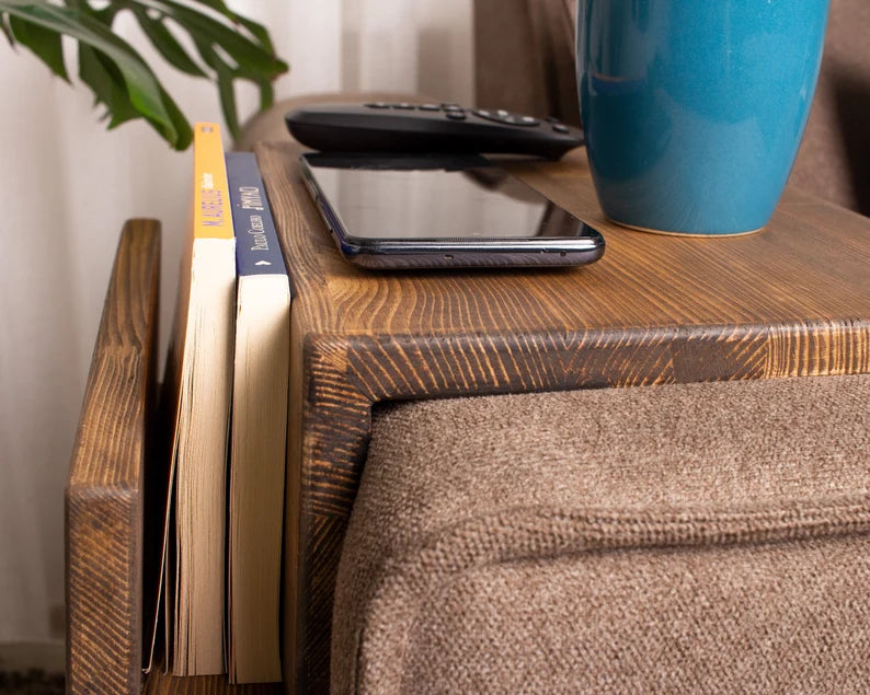 Couch Arm Rest Table with Magazine Stand, Modern Wood Armrest Table, Simply Sofa Arm Tray Table, Couch Tray