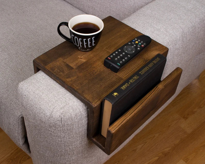 Couch Arm Rest Table with Magazine Stand, Modern Wood Armrest Table, Simply Sofa Arm Tray Table, Couch Tray