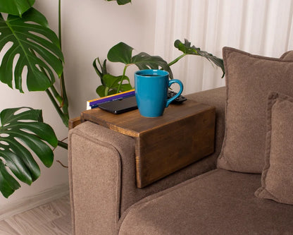 Couch Arm Rest Table with Magazine Stand, Modern Wood Armrest Table, Simply Sofa Arm Tray Table, Couch Tray