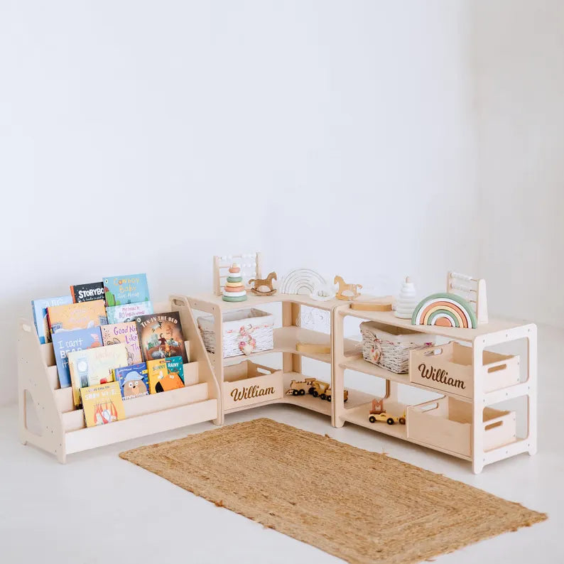 Montessori Bookshelf + Small Toy Shelf + Corner Toy Shelf, Wooden Shelf, Kids Bookcase, Toy Storage, Kids Furniture, Montessori Shelf