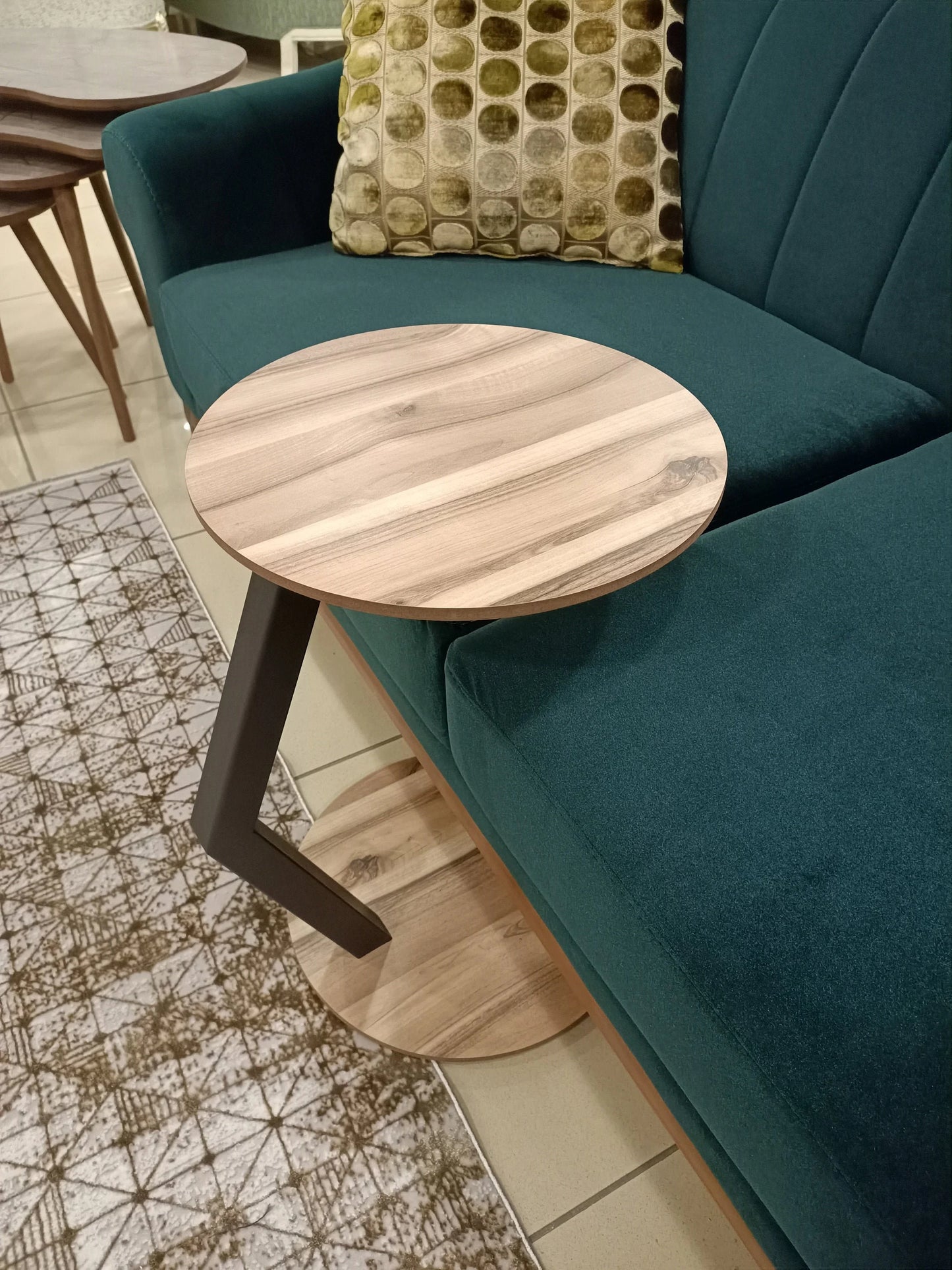 Walnut C-Shaped Side Table: Modern Sofa Laptop Stand