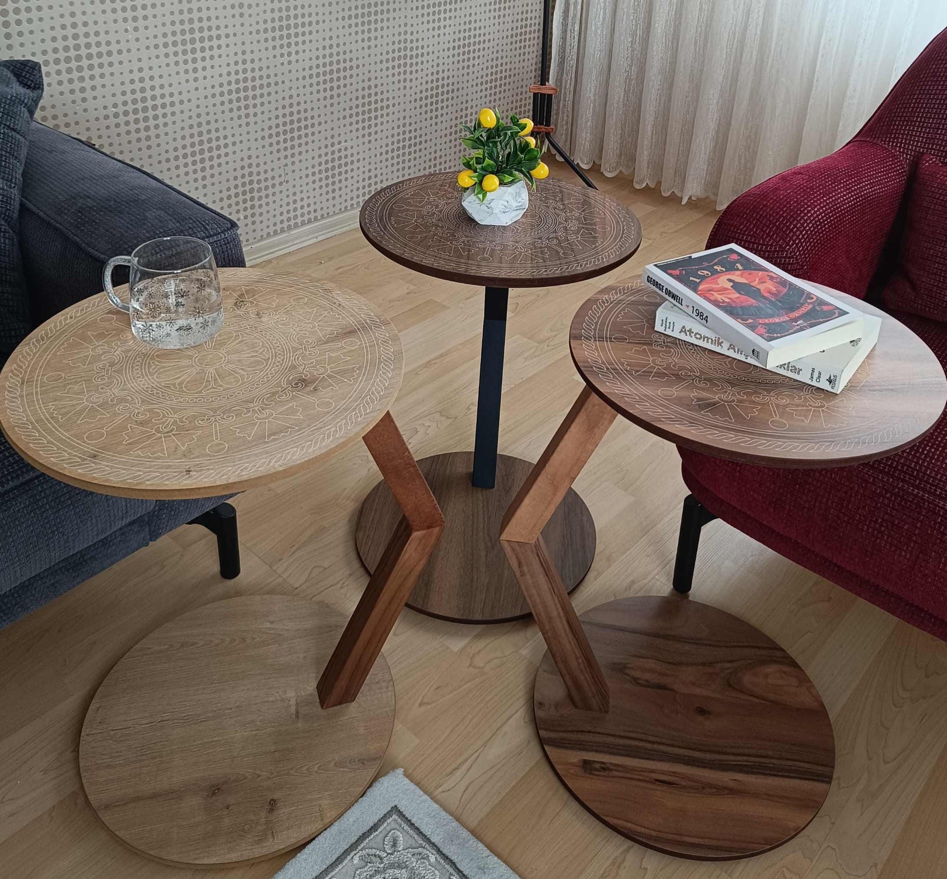 A modern C-shaped side table designed to stay right by their side