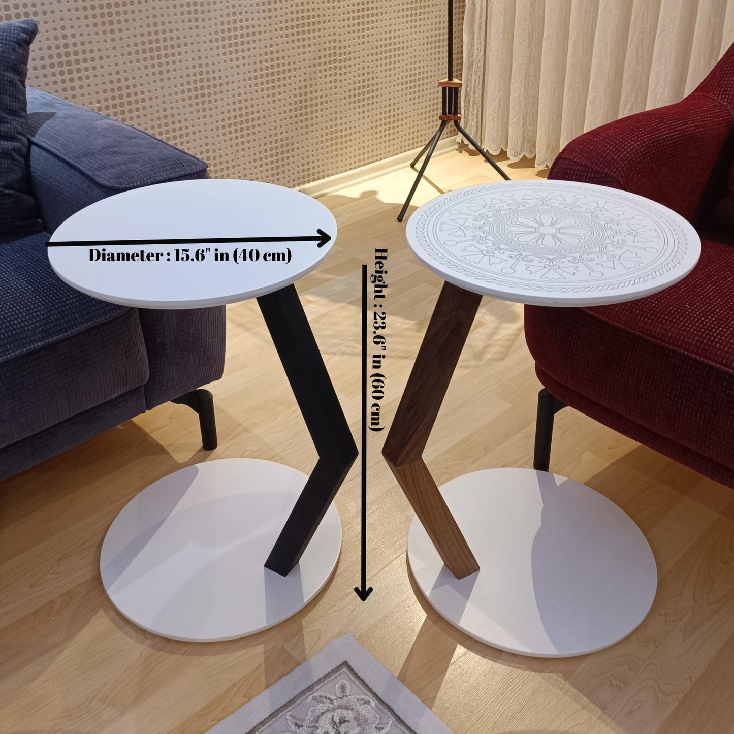 A modern C-shaped side table designed to stay right by their side